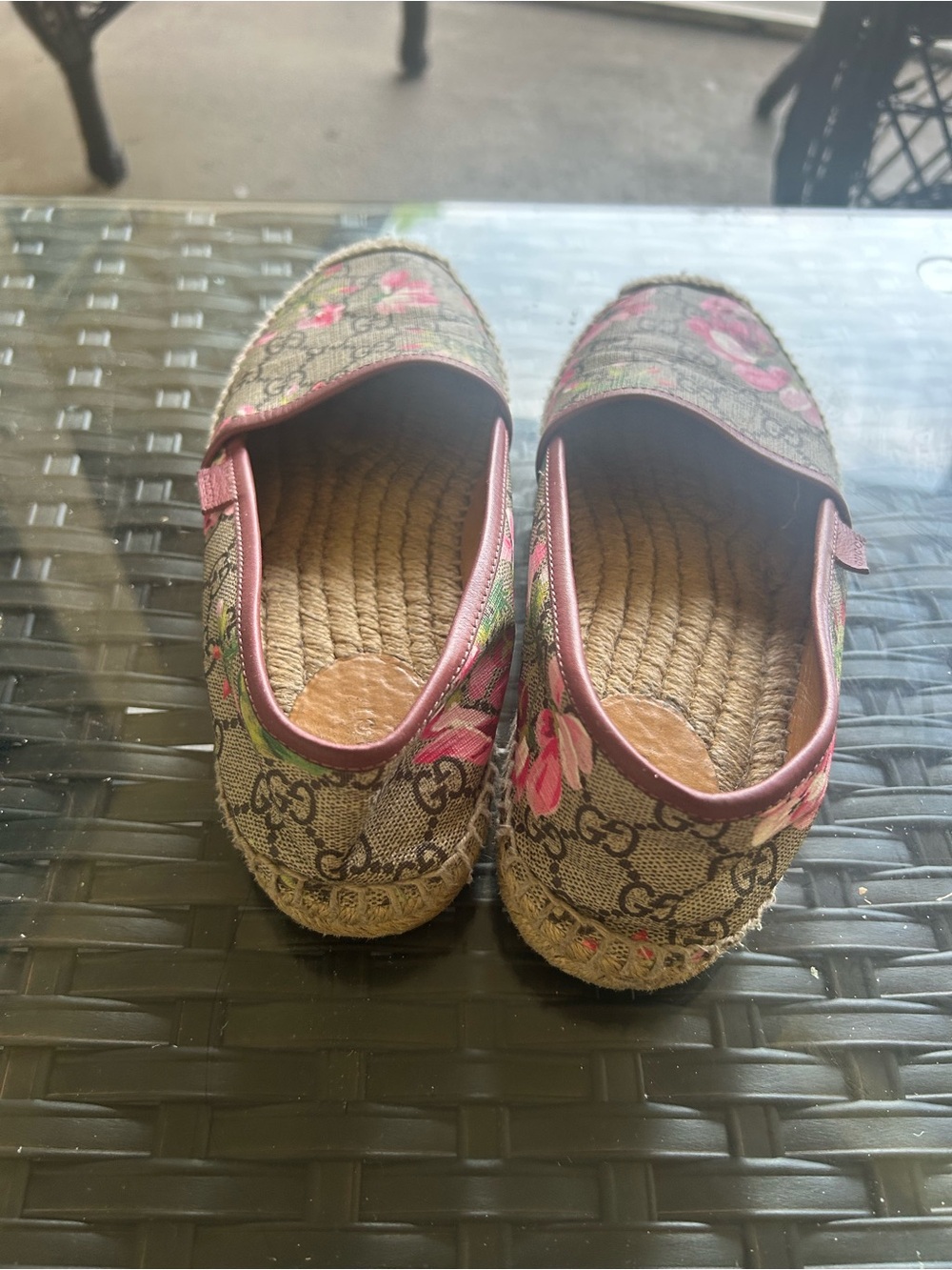 Gucci Floral Monogram Espadrilles with Pink Trim